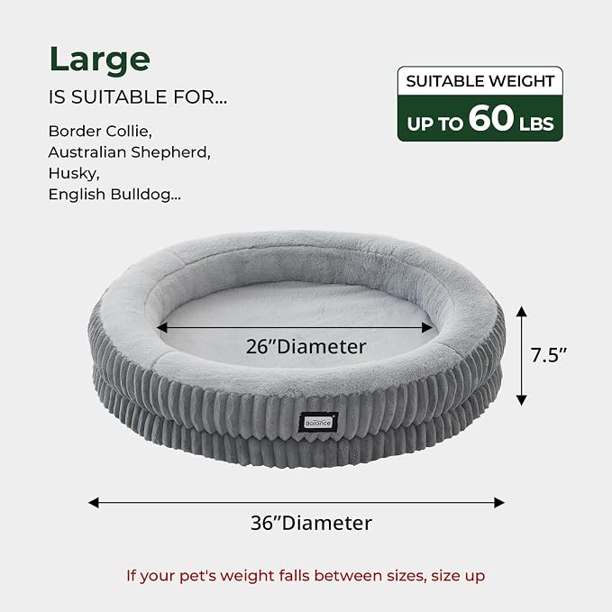 BALANCE Donut Dog Bed, 36 Inches Round Dog Bed Large Size Dogs Washable, Orthopedic Calming Dogs Beds for Kitten, Fluffy Plush Faux Fur Pet Bed with Anti-Slip Bottom