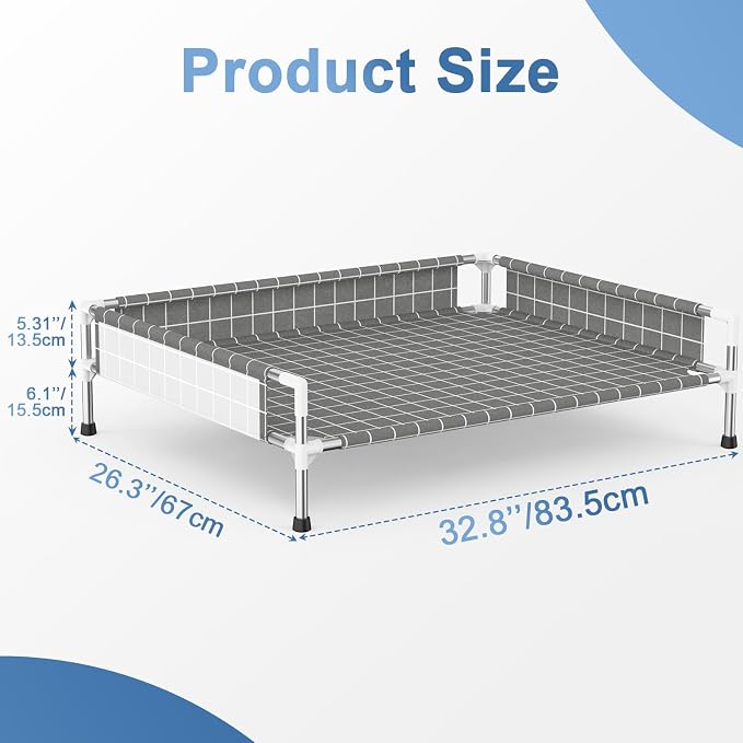 Elevated Dog Bed with Guardrail, Raised Pet Bed for Medium Dogs | Rust-resistant stainless steel frame with safety fence & soft cotton fabric. Anti-slip feet for secure indoor and outdoor use