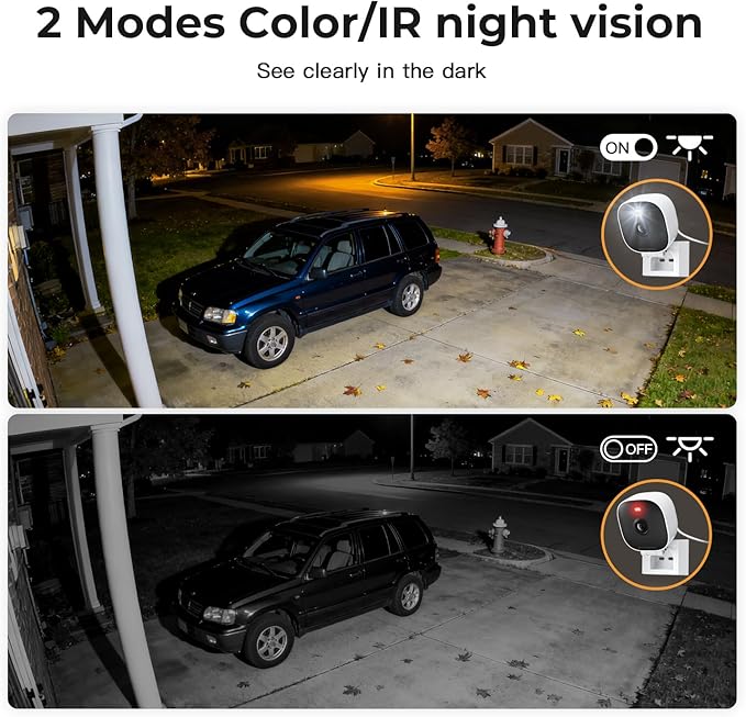 2K Cameras for Home Security,Indoor/Outdoor for Baby/Elder/Pet Monitoring with Phone app, Plug&Play,Color Night Vision,2-Way Audio&24/7 Recording,Support 128G Card (Not Included),6.56ft Wire