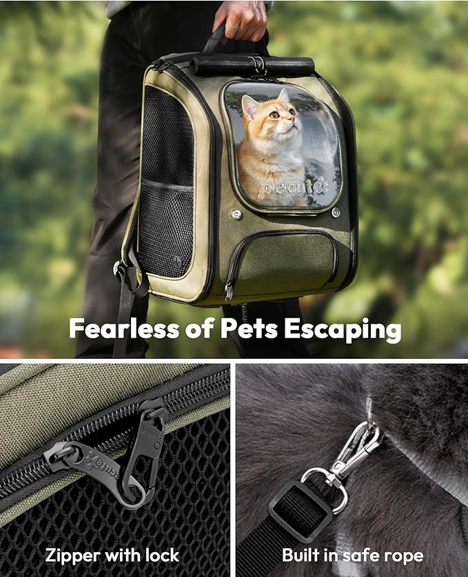 Pecute Cat Backpack Carrier,Large Space Dog Bubble Backpack,Ergonomic,Green | Bubble Transparent Window,Sunshade Curtain,Safety Rope,Sturdy,Large Mesh for Breathability,Suitable for Outdoor,Vet