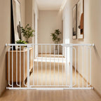 Cumbor 36.6-59" Extra Wide Baby Gate for Stairs, Pressure Mounted Dog Gate for Doorways, Auto-Close Easy Walk Through Safety Child Gate for Kids Toddler, Tall Pet Gates Indoor, White