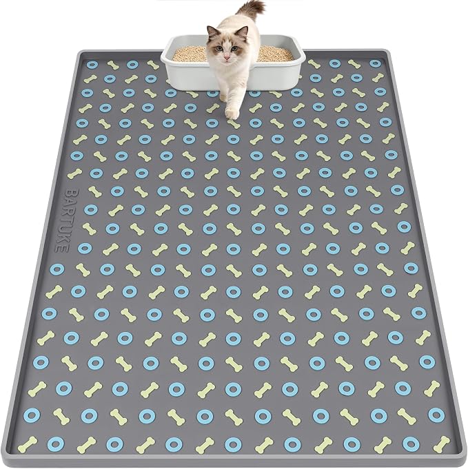 Silicone Cat Litter Mat 40" x 28" Cat Mat for Litter Box, Dark Grey | Extra Large Litter Box Mat, Waterproof Cat Litter Trapping Mat, Non-slip, Leakproof Kitty Litter Mat with Bone Pattern