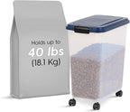 IRIS USA Dog Food Storage Container, Up to 40 lbs, Navy, Made in USA | Wheels for Mobility, Airtight Seal, BPA-Free, Best for Bird Seed, Cat food, Cat Litter, Chicken Feed, Pellets