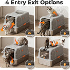 24″Lx16″Wx15″H Non-Stick Stainless Steel Litter Box with Lid, No-Mess Odor Control Anti-Leak Cat Litter Box, 3-in-1 Fully Enclosed High-Sided Litterbox with Flip Top (Gray)