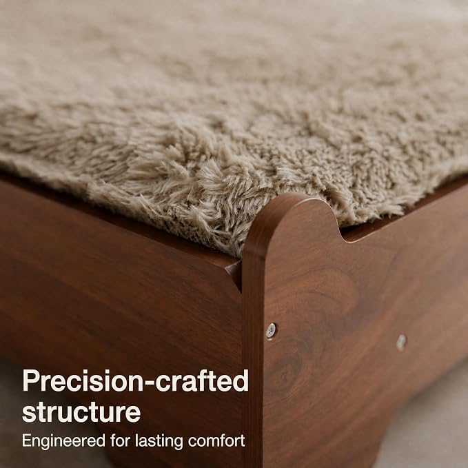 Elevated Wooden Dog Bed with Foam Mattress, Walnut, X-Large | Raised Dog Bed with Washable Cover and Supportive Foam Mattress, Crafted for Large Dogs and Modern Homes