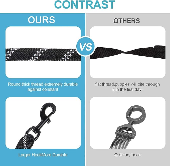 3 Dog Leash No Tangle, Heavy Duty Multiple Dog Lead Shock Absorbing Bungee with Padded Handle Removable Pet Traction Walking Rope for Medium Large Dogs (25-180 Lbs)