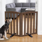 ZJSF Foldable Freestanding Indoor Dog Gate for House Wood Long Pet Gates Dog Fence for Stairs Puppy Gates for Hallways, Puppy Gate,Support Feet Included, Brown, 24 "Height-2 Panels