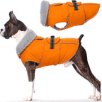 Lelepet Dog Coat Reflective Waterproof Fleece Vest with Adjustable Buckle | Reflective Winter Coat with Leash Hole Windproof Cold Weather Coats for Small Medium Large Dogs, Warm Hunting Vest, Orange, L