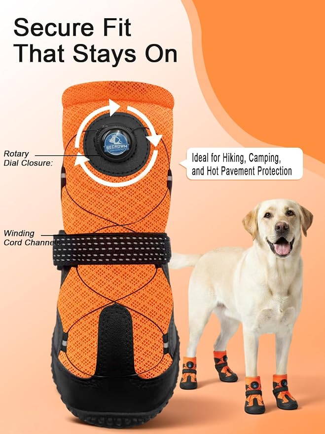 Dog Shoes for Hot Pavement, Rotary Dial Dog Boots for Small Medium Large Dogs with Breathable Mesh & Non-Slip Soles for Hiking, Camping & Summer Walks（6）