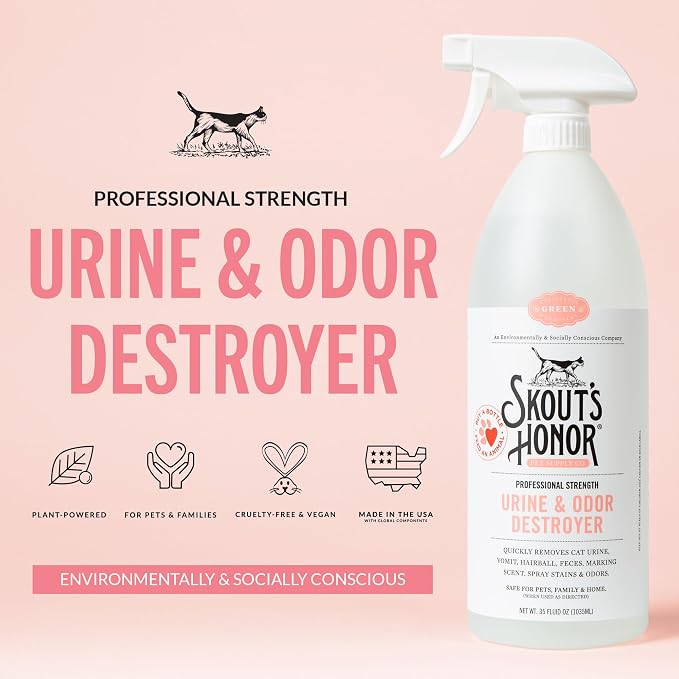 SKOUT'S HONOR Cat Urine and Odor Destroyer, 35 oz | Professional-Strength Cat Urine Odor Eliminator for Indoors, Carpets and Upholstery, Plant-Powered