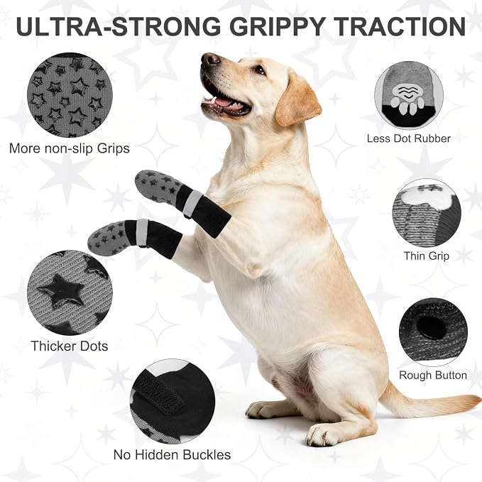 BEAUTYZOO Anti Slip Dog Socks to Prevent Licking Paws, Dog Shoes for Hot Pavement, Grip Socks for Dogs on Hardwood Floors, Dog Booties Alternative, Reflective&Washable Paw Protection for Senior Dogs