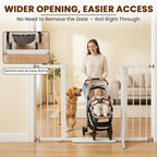 Mumeasy 29.7-48" Baby Gate for Stairs, Pressure Mounted Dog Gate for Doorways, Extra Wide Walk Thru Safety Pet Gate for Doors with Auto Close, Easy Install Child Gate for Hallway Indoor House, White