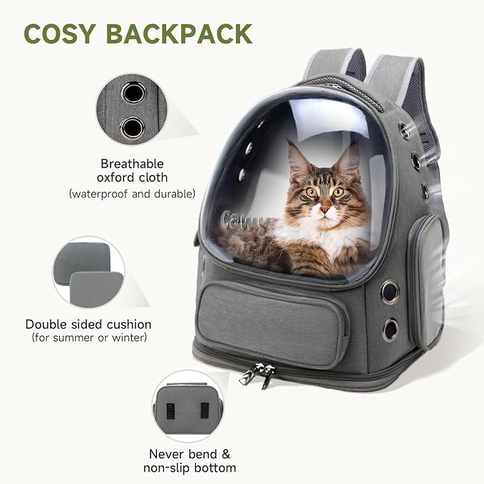 Cawypety Cat Backpack Carrier, Breathable Cat Carrier Large Space Bubble Pet Backpack for Kitty Small Dog up to 12lbs, Transparent & Foldable Pet Carrier for Travel Hiking | Breathable Mesh, Safety Leash, Sturdy, Transparent & Foldable Pet Carrier for ...