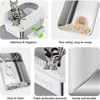 Stainless Steel XXL Cat Litter Box for Big Cats- Metal Extra Large Litter Box with Lid, Include Metal Litter Scoop,Mat. High Sided with Guard Prevent Splashing. No Smell, Always New After Clean.