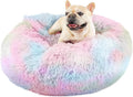 Himax 26in Covered Dog Bed with Blanket Attached Calming Burrow Light Grey | Anti-Anxiety Donut dog bed with cover, Washable Round Fluffy Pet& Cat Beds