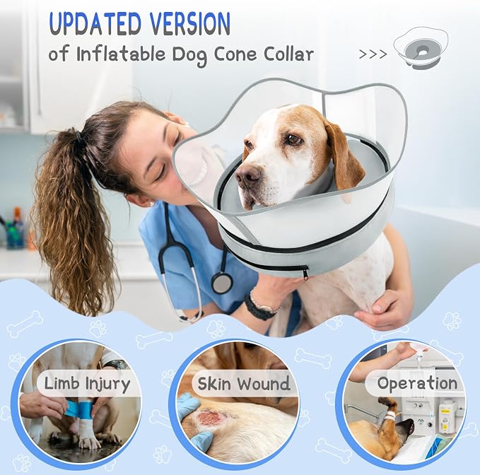 Supet Raised Inflatable Dog Cone Collar to Stop Licking, Soft Dog Cone Alternative After Surgery, Pet Neck Donut Collar for Small Medium Large Dogs