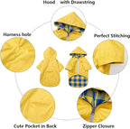 Dog Raincoat Dogs Waterproof Reversible rain Jacket Dog Small Medium Breeds Reflective Zipper Storage Pocket Harness Hole - Yellow - S