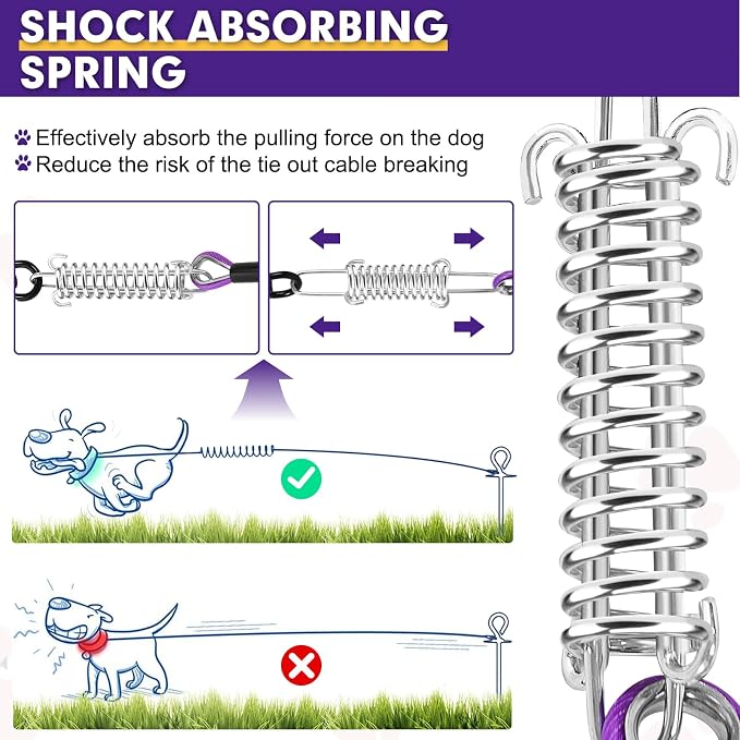 Snagle Paw Dog Leads for Yard 50FT-1000LBS Break Strength,Heavy Duty Tie Out Cable for Dogs with Swivel Lockable Hook & Spring,Chew Proof Dog Chain for Outside,Dog Run Cable for Medium Large Dogs