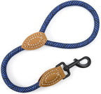 Mile High Life Short Dog Leash with Genuine Leather Connection | Rope Leash, Heavy Duty 360° Swivel Metal Clasp, for Small Medium & Large Dogs (Blue, 48 Inch)