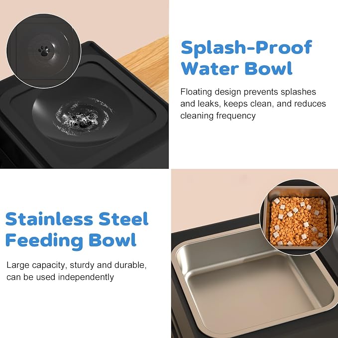 2-in-1 Elevated Dog Bowls, Raised Pet Bowl with Stainless Steel Food Bowl and Spill Proof Water Bowl, 4 Adjustable Heights, Non-Slip Stand, for Small, Medium, Large Dogs and Pets