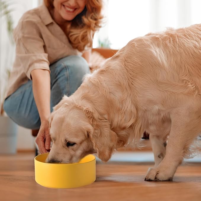 8'' Ceramic Dog Bowl - 70Oz Classic Dogs Food & Water Bowl for Medium and Large Breeds, Heavy-Duty Non-Slip Dog Dish, Food Grade Stoneware Pet Bowl, Dishwasher & Microwave Safe, Yellow