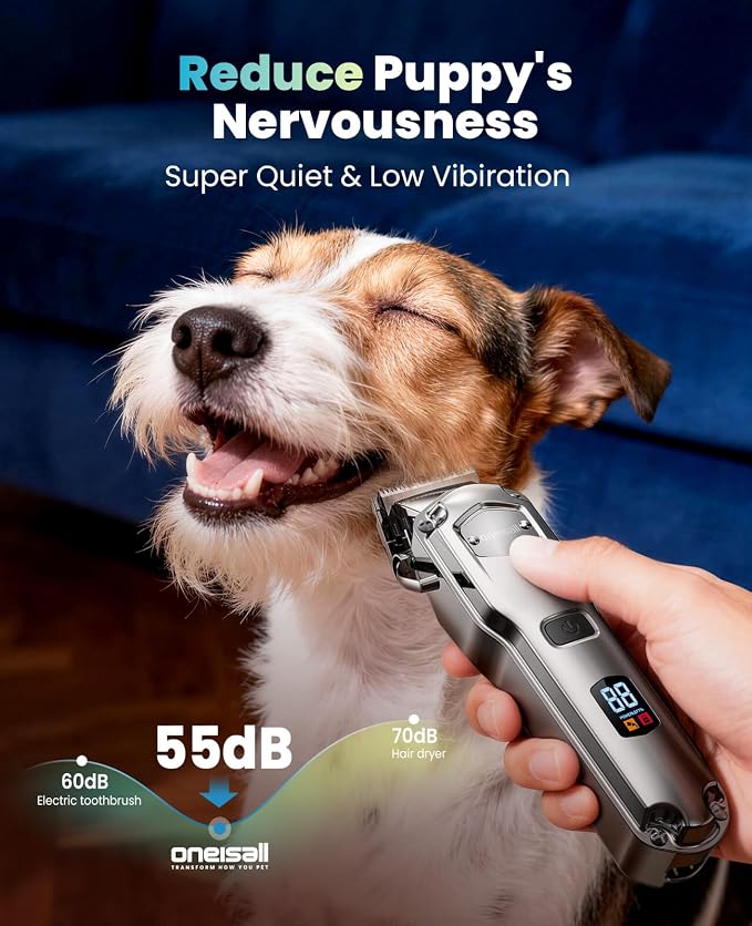 oneisall Dog Clippers for Grooming Thick Heavy Coats | Low Noise,Rechargeable Cordless,Detachable Stainless Steel Blade,IPX7 Waterproof,10 Guide Combs,for Thick/Double/Curly Hair