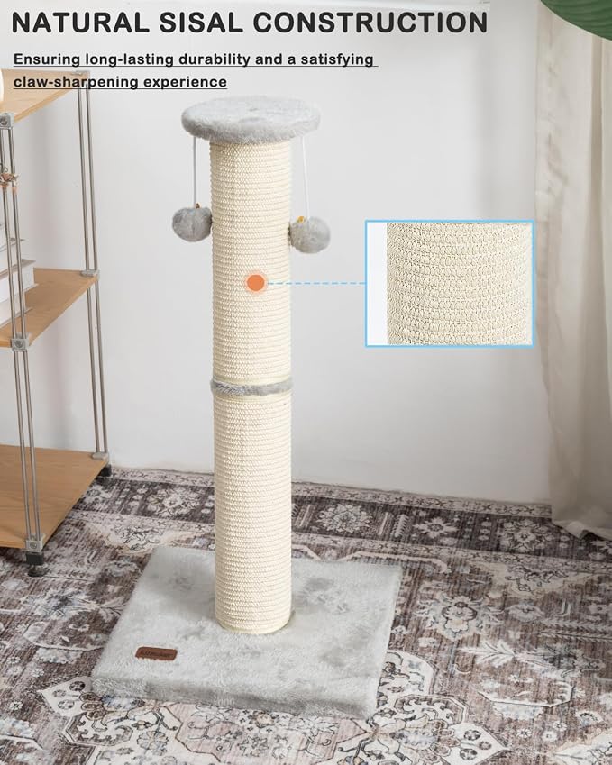 34" Cat Scratching Post with Replaceable Sisal Scratcher | Tall Cat Scratch Post for Indoor Cats adults, Sturdy and Durable Large Scratching Post, Vertical Cat Post with Hanging Balls