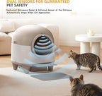 WARCAT Self-Cleaning Litter Box – 90L, APP, Sensors, Brown | 90L large capacity for multiple cats. APP-controlled with smart sensors. Safety protection. Includes mat & 1 garbage bag.