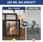 Clear Acrylic Dog Playpen Indoor, Puppy Cat Small Pet Play Pen, Pet Cat Playpen for Rabbits, Dog Fence Crate Kennel Whelping Cage (O Series, 24", Black, Door+Panel)