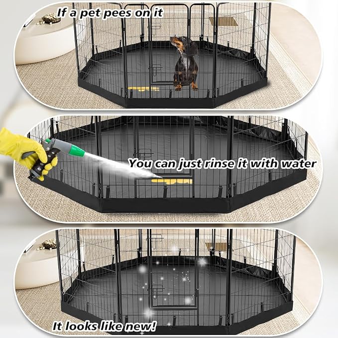 PJYuCien Octagon Playpen Bottom Pad for 24'' Width 8 Panel Pen, Black | Protect Floor, Easy to Move and Clean, Perfect for Puppy, Duck, and Other Small Animals, Hook Connect