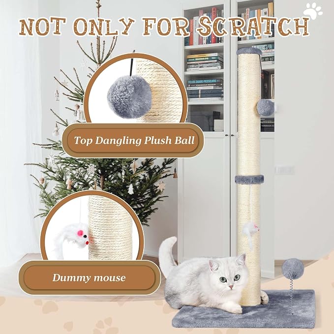 ANWA 32" Tall Cat Scratching Posts for Indoor Cats, 3-in-1 Cat Scratching Post with Plush Toys, Premium Sisal Post for Cats at All Ages with Reinforced Stable Base, Gray