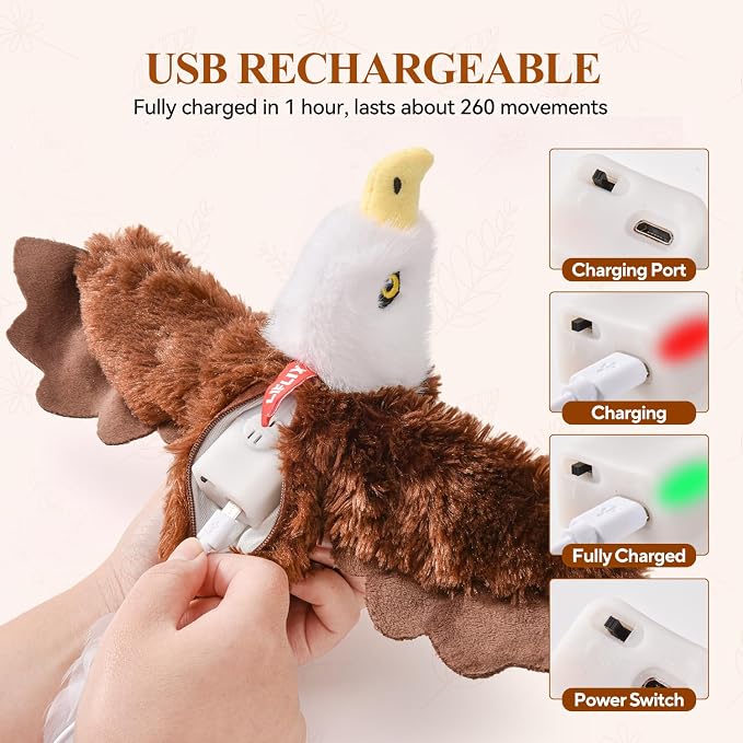 LIFLIX Flappy Bird Cat Toy, Interactive Flapping & Chirping Cat Toys for Indoor Cats, Rechargeable Cat Toys with Catnip, Touch Activated, Floppy Eagle NO Flying
