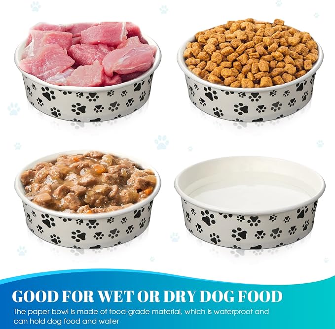 Potchen Disposable Dog Bowls Small Pet Feeding Dishes,16 oz | Printed Pattern Dishes, for Small Pet, Paper Food Travel Bowls, for Feeding Dogs and Cats