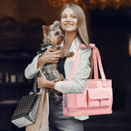 Dog Carrier, Cat Carrier, Pet Carrier, Foldable Waterproof Premium PU Leather Oxford Cloth Dog Purse, Portable Tote Bag Carrier for Small to Medium Cats and Small Dogs (Pink)
