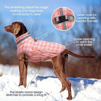FUAMEY Dog Winter Coat Fleece Warm Large Dog Coat with Harness Built in | Dogs Cold Weather Fleece Coats Zip up Reflective Dog Winter Vest Windproof Water Resistant Snow Coats Pink Plaid XL