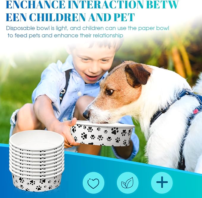 Potchen Disposable Dog Bowls Small Pet Feeding Dishes,16 oz | Printed Pattern Dishes, for Small Pet, Paper Food Travel Bowls, for Feeding Dogs and Cats