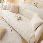 Soft Plush Geometric Quilted Couch Sofa Cover Boho Non Slip Fuzzy Sectional Couch Cover Solid Color Washable Sofa Slipcover Furniture Protector for Kids Dogs Cats (Ivory,36"x63")