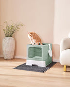 Medario Cat Litter Box with X-Large Litter Mat and Scoop(Upgrade Green) | Large Covered Litter Box with Lid, Enclosed Kitty Box,Front Top Entry Exit, Odor Control Easy to Clean