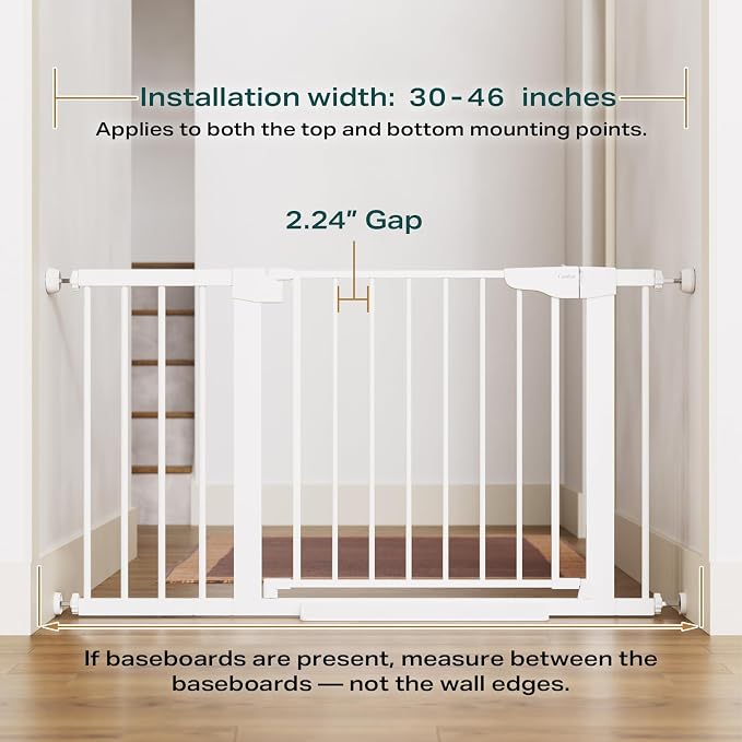 Cumbor 30-46" Baby Gate for Stairs, Auto Close Dog Gate for Doorways White | Toddler Safety Essentials for the House, Mom's Choice Awards Winner-Easy Install Pressure/Hardware Mounted Pet Gate for Dogs