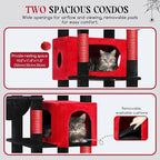 Globlazer Gothic Heavy Duty Cat Tree, 74in Sturdy Goth Cat Tower for Large Cats Adult Big Cat Tree with 7 Scratching Posts, 2 Padded Spacious Condos, 2 Hanging Baskets, Enlarged Perch, S74, Red Black
