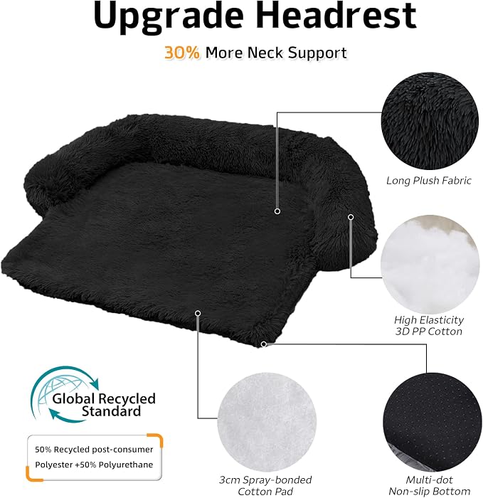 GGIB Calming Dog Bed Fluffy Plush Dog Mat for Furniture Protector with Removable Washable Cover for Large Medium Small Dogs and Cats (Small,Black)