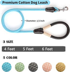 Mile High Life Dog Leash with Genuine Leather Handle, 4/5/6 FT | Comfortable Leather Grip Rope Leash, Heavy Duty 360° Swivel Metal Clasp, for Small Medium & Large Dogs (Blue Black, 48 Inch)