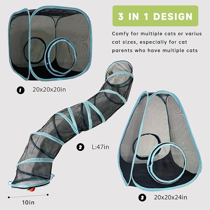 Outdoor Cat Enclosures, Cat Tunnels Catio Tents Cubes for Indoor Cats with Play Ball, Collapsible Outside Playpen Tunnel for Kitty, Rabbit, Puppy and Small Animals
