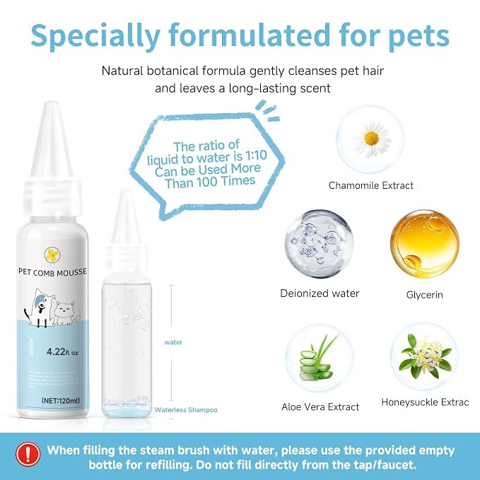 Pet Steam Brush for Dogs & Cats, 3-in-1 Shedding Grooming Tool | Self Cleaning Spray Comb with Mist, Dog Brush for Shedding, Cat Brush for Hair Removal, Long Haired Pet, Waterless Shampoo