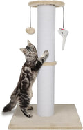 34-Inch Tall Cat Scratching Post for Large Cats, Stable Base, Beige | Heavy-Duty Cat Scratcher, Extra-Tall Thick Post, Soft Natural Cotton Rope, Hanging Interactive Cat Toys, Indoor Cat Furniture