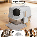 Stainless Steel Litter Box with Lid,XL Large Enclosed Cat Litter Box | Front & Top Entry Metal Litterbox, Odor Control,Anti-Leakage, Non-Sticky, Includes Mat&Scoop,23.8 x 15.8 x 15.8 inches