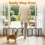 SNUOWU 16 Inch Full Metal Freestanding Short Dog Gate for Small Dogs, Foldable 8-Panel Pet Barrier, Expands Up to 96" Wide, Indoor Safety Fence for Doorway, Home & Stairs, Black