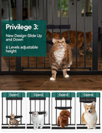 Babelio 36" Tall Baby Gate with Cat Door, CatPrivilege II, 29-48" | Extra Wide Auto-Close Pet Door for Stairs, Doorways & House, 6-Level Adjustable, Wall Cups Included, Black