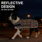 BEAUTYZOO Dog Winter Coat for Large Dogs Waterproof, Warm Reflective Great Dane Oxford Canvas Jacket, Fleece Dog Cold Weather Coats Windproof for Female Male Dogs, Khaki Plaid L