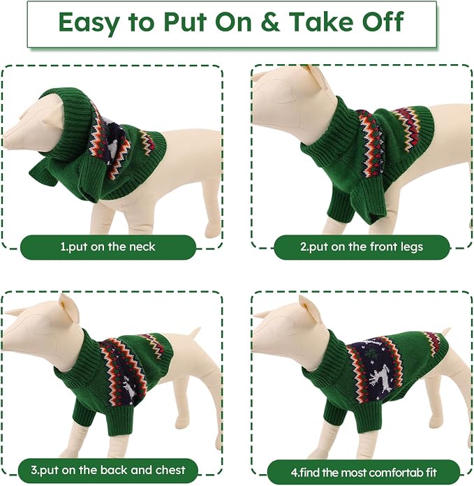 Queenmore Dog Christmas Sweater,Turtleneck Knitted Pullover Xmas Pet Clothes Sweatshirt,Christmas Outfit, Warm Dog Sweaters for Small Dogs Boy Girl,XmasDeer,M